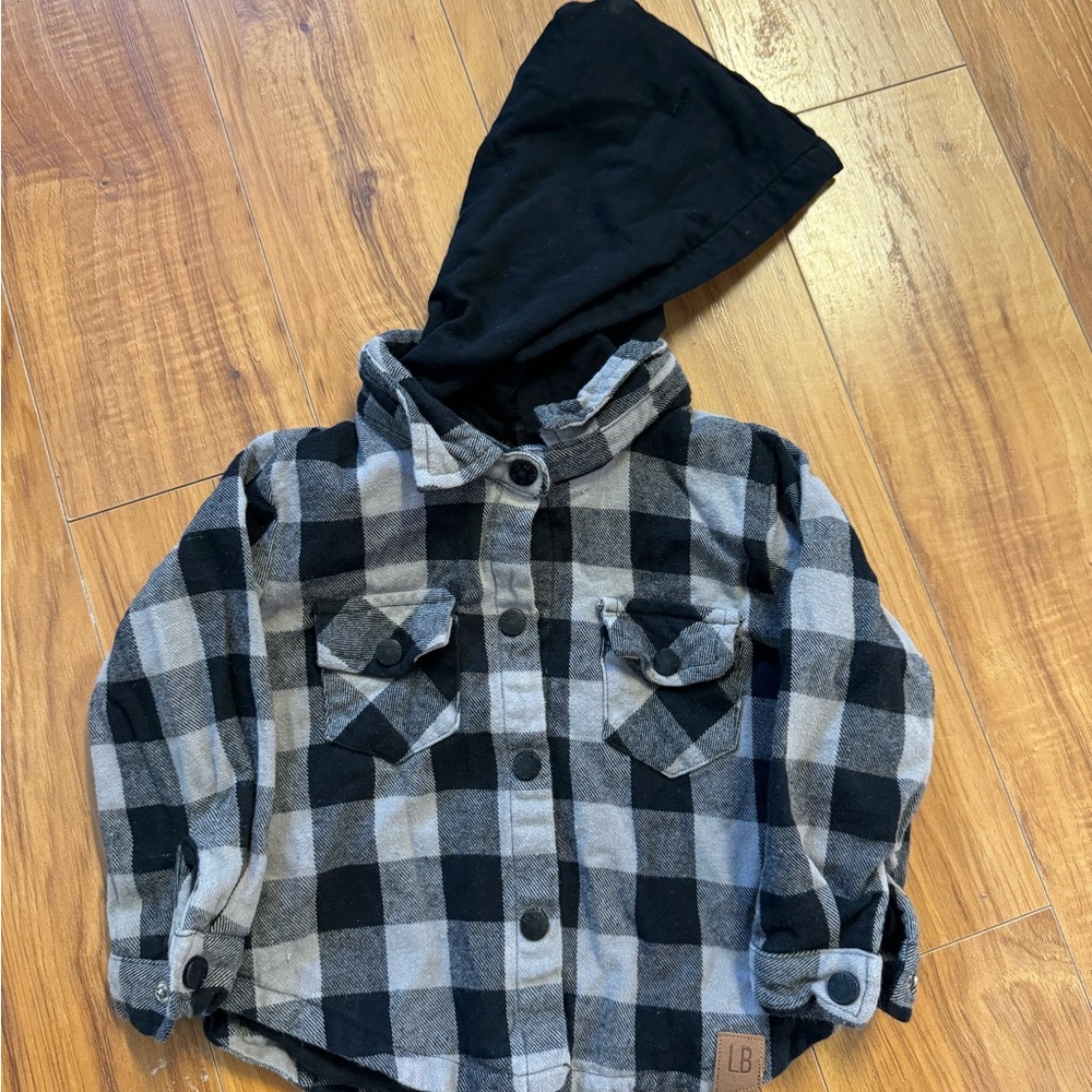 Little Bipsy Black and Gray Checkered Hooded Shacket
